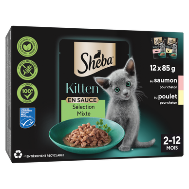 Sachets fraicheur chaton Sélection mixte en sauce 2 variétés SHEBA - 12x85g