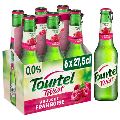 Bière aromatisée framboise sans alcool TOURTEL TWIST, 0,0° - Bouteilles 6x27,5cl
