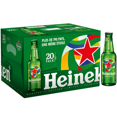 Bière blonde HEINEKEN, 5°, 20 bouteilles de 25cl