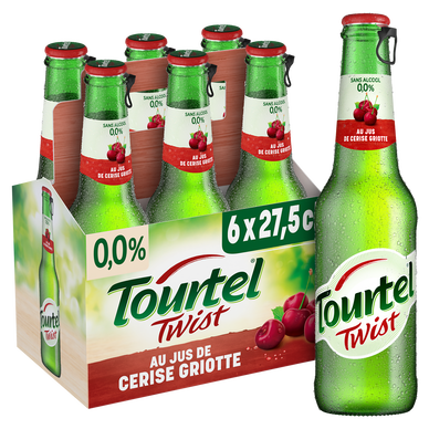 Bière aromatisée cerise griotte sans alcool TOURTEL TWIST, 0,0° - Bouteilles 6x27,5cl