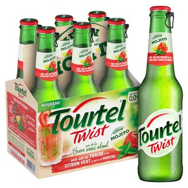 Bière sans alcool aromatisée fraise citron vert et menthe TOURTEL TWIST, 0,0° - Bouteilles 6x27,5cl