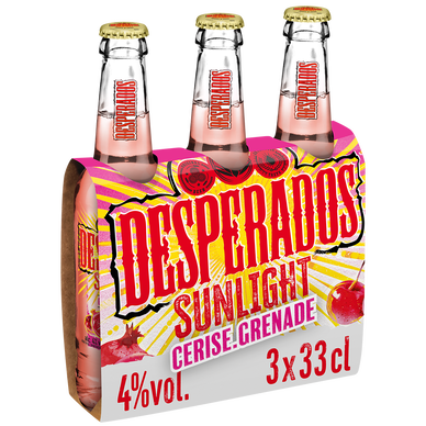 Bière aromatisée à la cerise et grenade DESPERADOS SUNLIGHT 4° - Bouteille 3x33cl