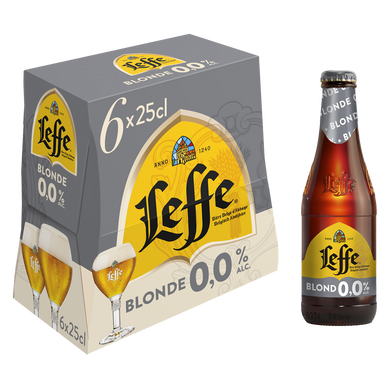 Bière blonde sans alcool LEFFE, 0,0° - bouteille 6x25cl