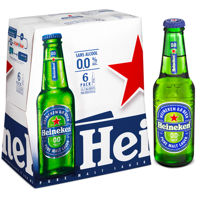 Bière blonde sans alcool HEINEKEN, 0,00°, pack de 6x25cl
