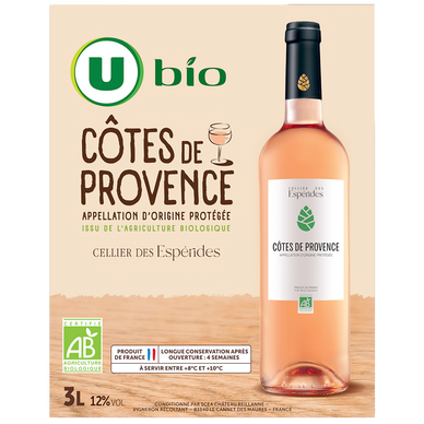 Côtes de Provence AOP rosé Cellier des Esperides U bio bib 3 litres