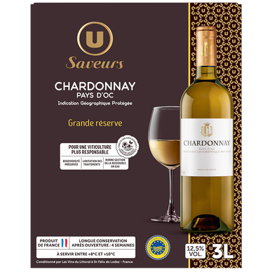 Vin blanc IGP Pays d'Oc Chardonnay grande réserve  fontaine à vin 3L
