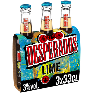 Bière arômatisée téquila Lime DESPERADOS, 3°, 3x33cl