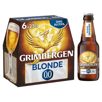 Bière blonde d'abbaye sans alcool  GRIMBERGEN 0,0° - Bouteilles 6x25cl