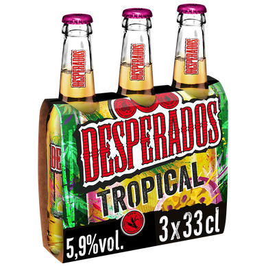 Bière aromatisée au rhum fruit de la passion citron DESPERADOS, 5,9°,3X33cl