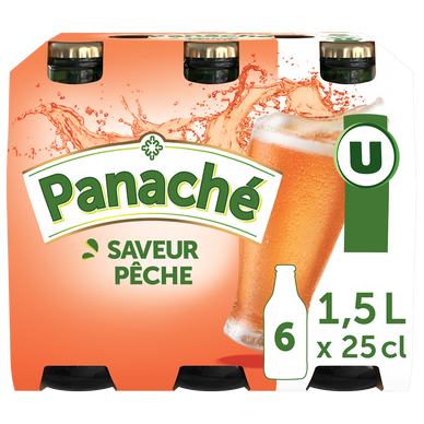 Panaché aromatisé pêche 0,5°, pack bouteille 6x25cl