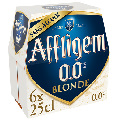Bière blonde sans alcool AFFLIGEM, 0,00°, pack de 6x25cl