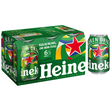 Bière blonde HEINEKEN, 5°, 6 canettes de 33cl