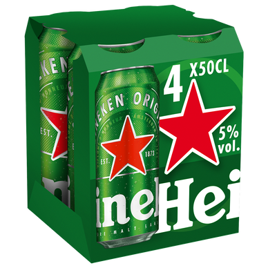 Bière blonde HEINEKEN, 5°, pack boîtes alu 4x50cl