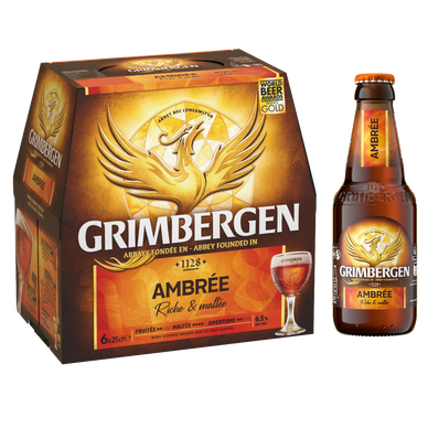 Bière ambrée GRIMBERGEN, 6,5° - Bouteilles 6x25cl