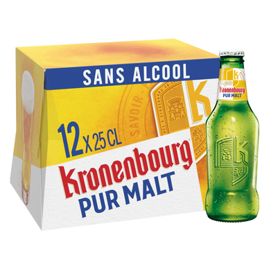 Bière blonde sans alcool KRONENBOURG Pur Malt , 0,4° - Bouteilles 12x25cl