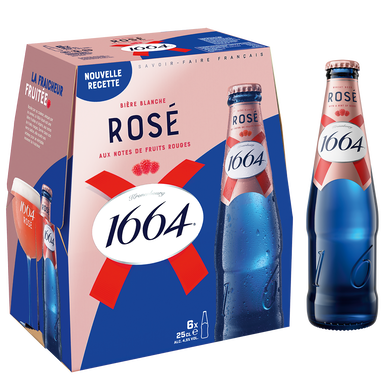 Bière Rosé aromatisée à la framboise 1664 4,5° - Bouteilles 6x25cl