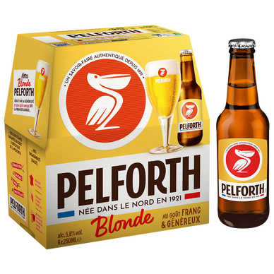 Bière blonde, PELFORTH, pack de 6 bouteilles de 25cl
