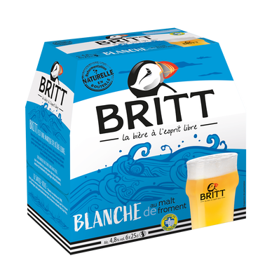 Bière Britt blanche, 4,8°, pack de 6, bouteille de 25cl