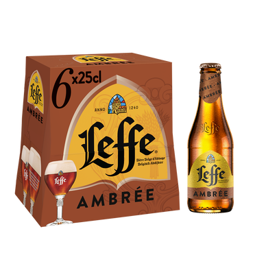 Bière ambrée LEFFE, 6,6° - bouteille 6x25cl