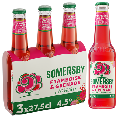 Bière aromatisée framboise grenade SOMERSBY, 4,5° - Bouteilles 3x27,5cl