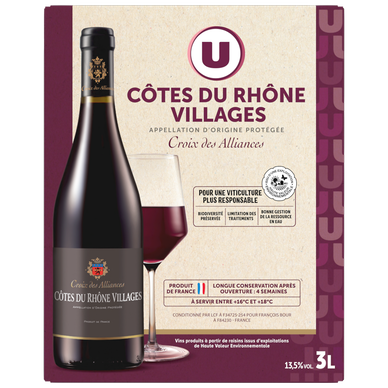 Côtes du Rhone Villages AOP rouge Croix des Alliances U bag in box3 litres