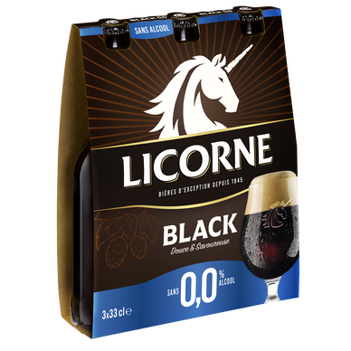 Bière brune sans alcool Licorne black 0° 3x33cl