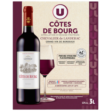 Vin rouge Côtes de Bourg AOP rouge Chevalier de Landerac, bib 3 litres