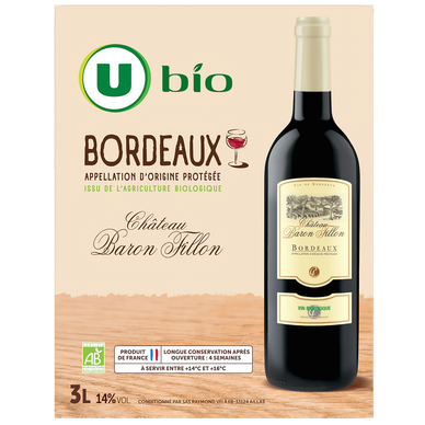 BIO Bordeaux AOP rouge ChâteaBaron Fillon fontaine à vin 3L