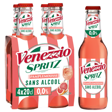 Cocktail Pétillant sans alcool Spritz Pamplemousse VENEZZIO, 4x20cl