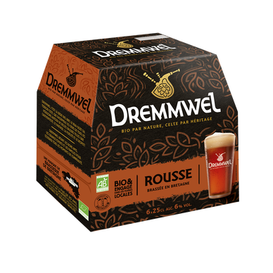 Bière rousse BIO, 6°, DREMMWEL, Pack 6 bouteilles de 25cl