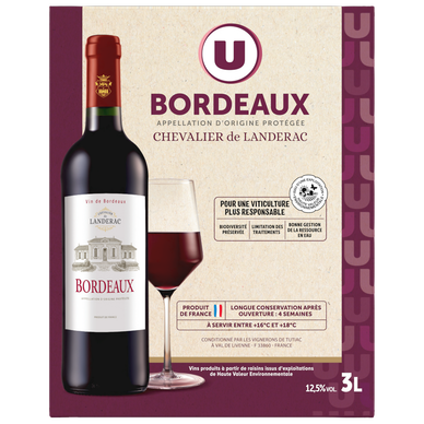 Bordeaux AOP rouge Chevalier de Landérac fontaine à vin 3L