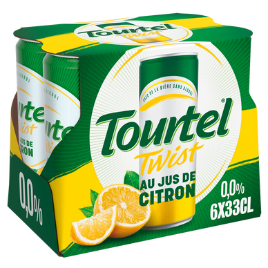 Bière aromatisée citron sans alcool TOURTEL TWIST, 0,0° - Canettes 6x33cl