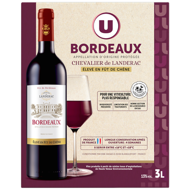 Bordeaux Fût de Chêne AOP rouge Chevalier de Landérac fontaine à vin 3L