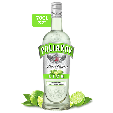 Boisson à base de vodka aromatisée citron vert, POLIAKOV lime, 32°, 70cl