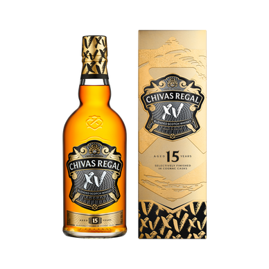Scotch blended Whisky 15 ans d'âge CHIVAS XV, 40°, 70cl, sous étui or