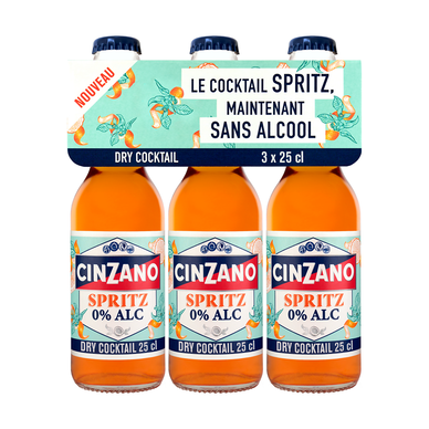 Boisson gazéifiée sans alcool Cinzano spritz 0° tripack 3x25cl