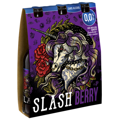 Bière sans alcool aromatisée framboise, cassis et mûre SLASH 0° - Bouteilles 3x33cl