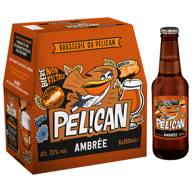 Bière ambrée PELICAN non-filtrée 7.5° 6x25cl