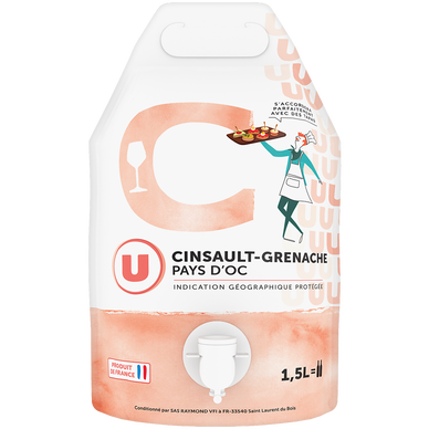 Pays d'OC IGP rosé Cinsault Grenache U poche HVE 1,5 litres