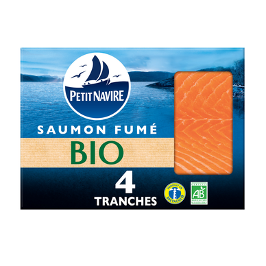 Saumon Atlantique fumé bio PETIT NAVIRE, 4 tranches 120g