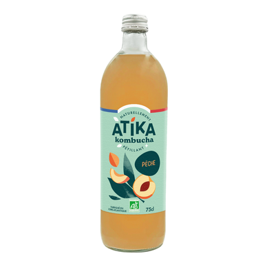 Kombucha à la pêche BIO ATIKA 75cl-verre