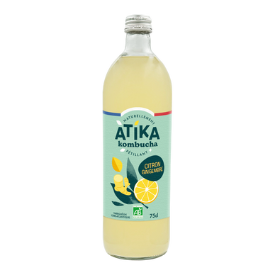 Kombucha au citron et gingembre BIO ATIKA 75cl en verre