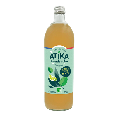 Kombucha au citron vert menthe BIO ATIKA 75cl verre