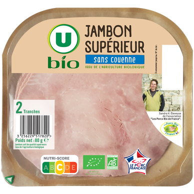 Jambon Supérieur sans couenne - x2 tranches, 80g