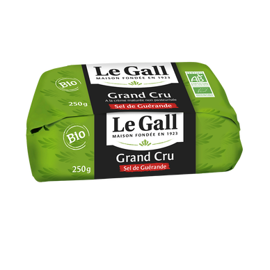 Beurre baratte grand cru bio au sel de Guérande LE GALL, plaquette 250g