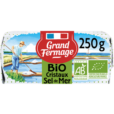 Beurre moulé bio au sel de mer, 80%MG GRAND FERMAGE, plaquette de250g