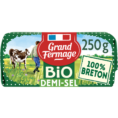 Beurre moulé bio demi-sel 80% de matière grasse GRAND FERMAGE, plaquette de 250g