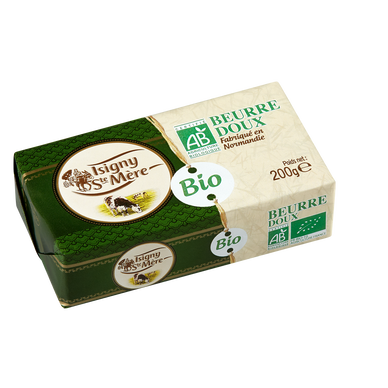Beurre doux bio ISIGNY STE MERE, 82% de MG, plaquette de 200g