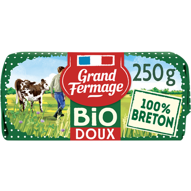 Beurre doux moulé bio 82% de matière grasse GRAND FERMAGE, plaquette de 250g