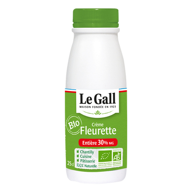 Crème fraîche fleurette bio LE GALL, 30%MG - 25cl